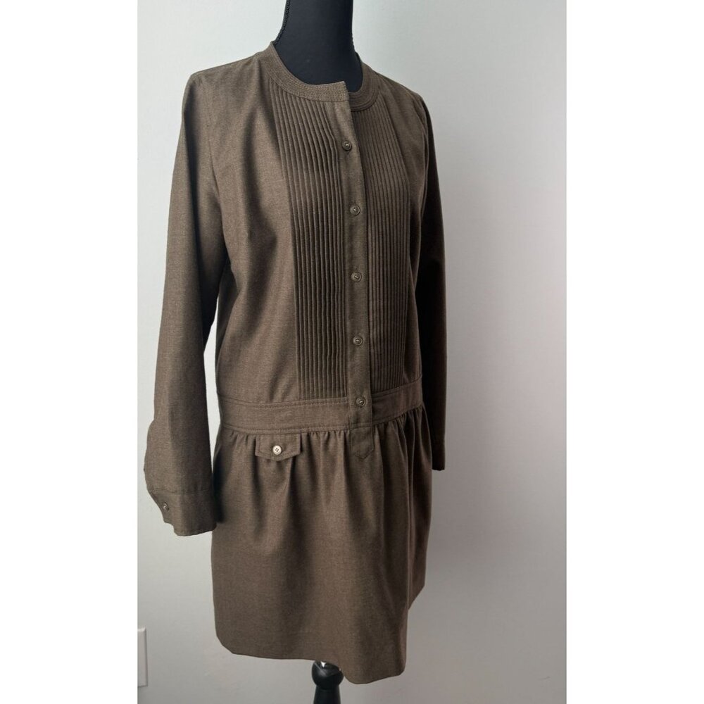 J.Crew Womens Holiday 100% Wool Drop Waist Shirt Dress Khaki Green Size 6 - Picture 10 of 12
